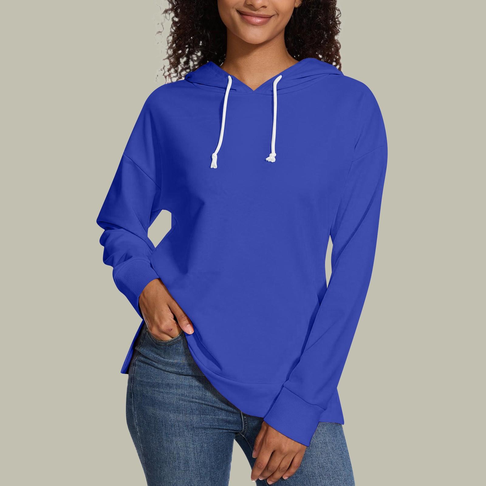 

Женская свободная толстовка с капюшоном, повседневная, с длинным рукавом, однотонная, с завязками, с боковыми разрезами, пуловер, топ S