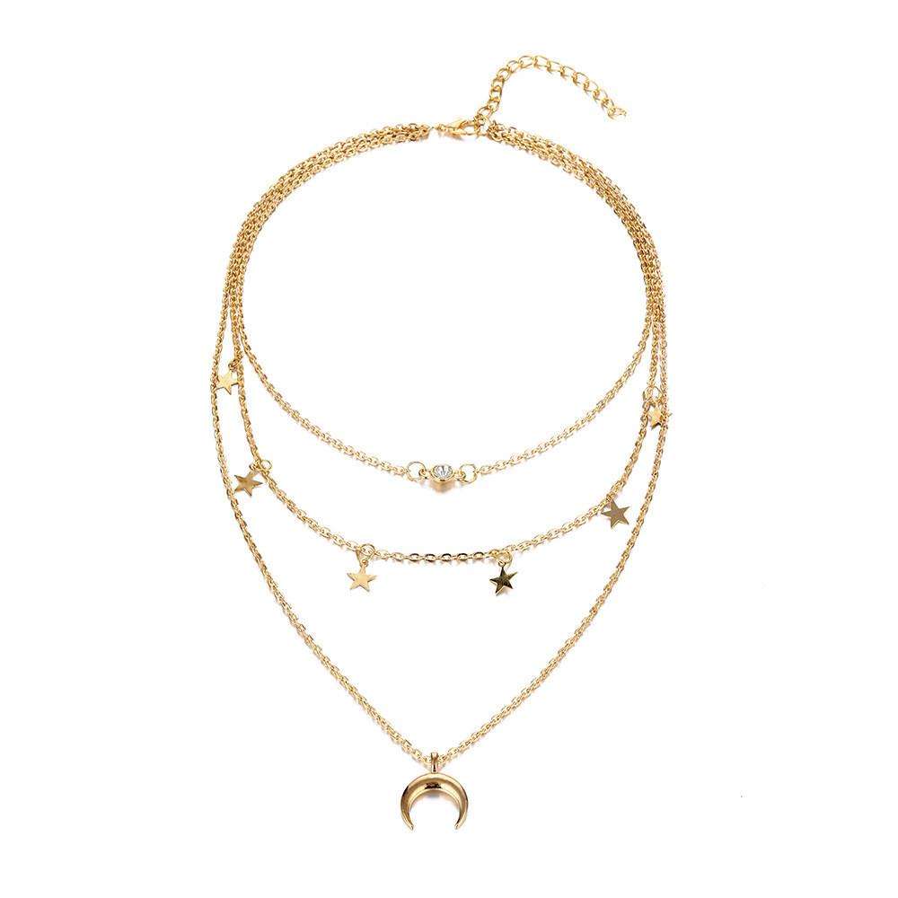 Elegant And Versatile Star And Moon Pendant Necklace For Women In Dazzling Colors Alloy