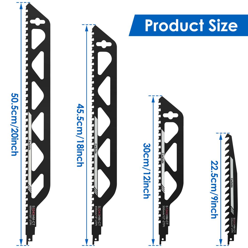 Reciprocating Saw Blade Set 9/12/18/20inch Universal Cutting Recip Sabre Saw Blade Alloy Steel Brick Concrete Cutting Saw Blade