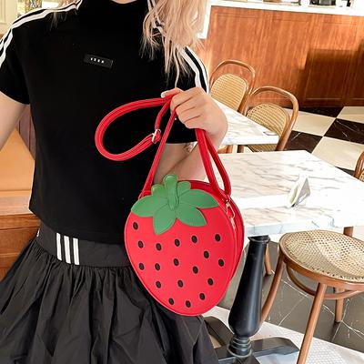 Women'S Cute Leather Design Sense Trendy Fashion Personality Strawberry Crossbody Shoulder Bag Ladies Casual Cartoon Girl Novelty Phone PurseHolder