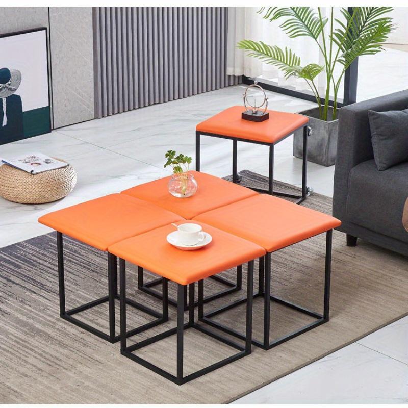 5 In 1 Pu Leather Seating Cube With Swivel Casters Staable Sofa Chair Stool Nesting Ottoman Stool Movable Footstool Dressing