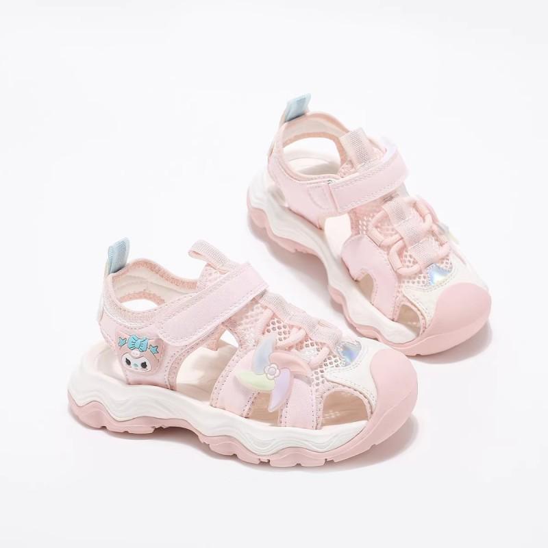 Girls Open Toe Sandals With Adjustable Strap PU Mesh Beach Shoes Kids 4-16 Years