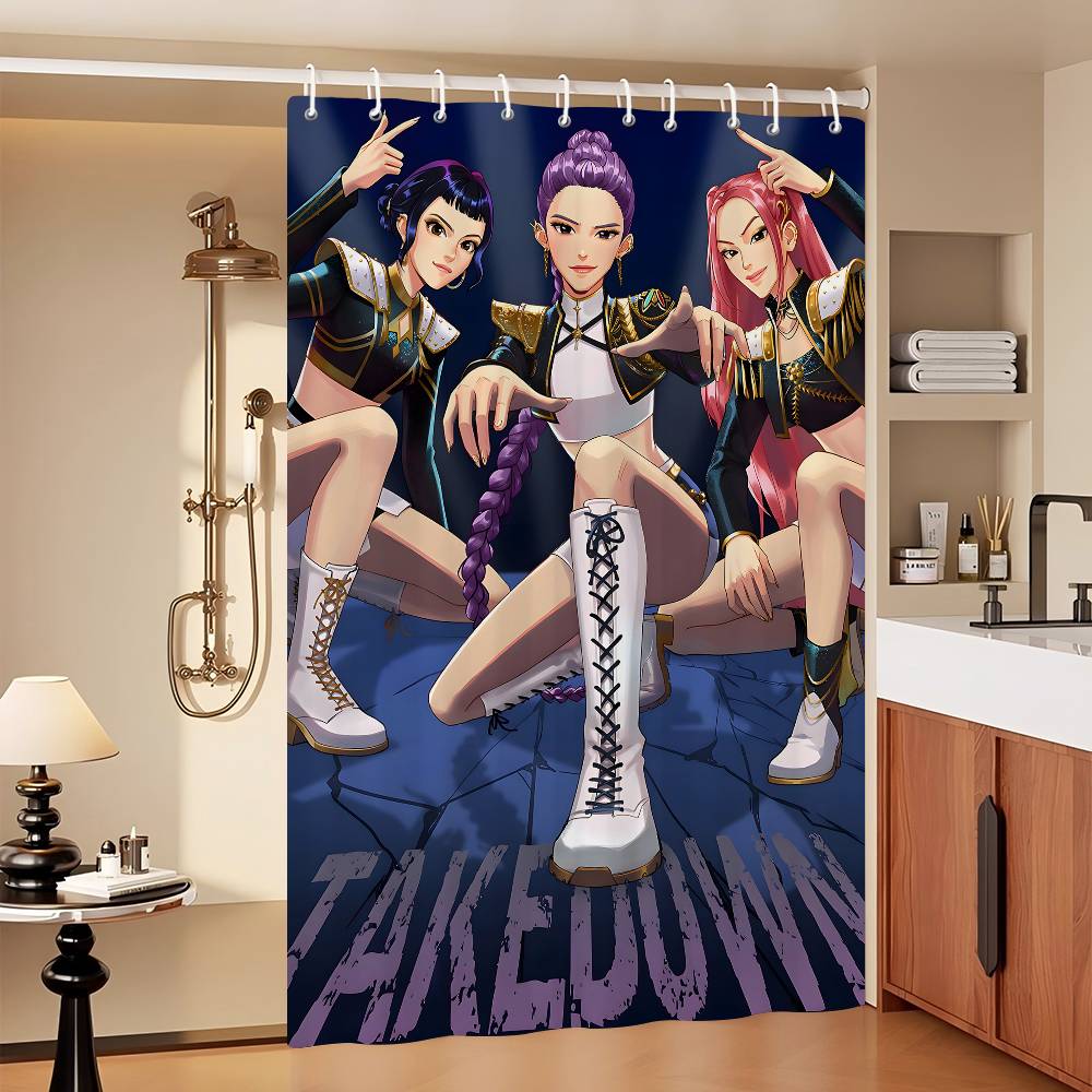 

K-pop D-Demon Hunters Водонепроницаемая полиэстеровая шторка для душа Водонепроницаемые подкладки для штор в ванную 90X180 см с 12 крючками 90x180 cm