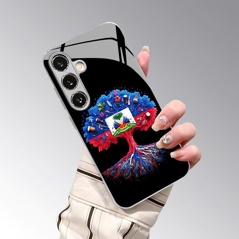 Totem Tree Pattern 2D Phone Case for Samsung S26 S25 S24 S23 S22 S21 S20 A56 A36 A16 - Electroplated Glass Protective Cover