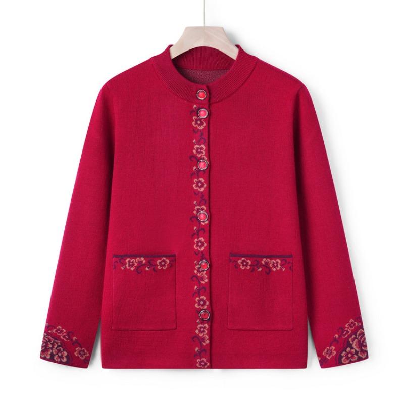 New Mom Pack Autumn Cardigan Jacket Middle Elderly Knitted Sweater Female Grandma Pack Sweater Elderly