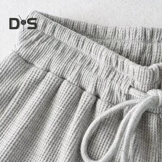 Dámské vaflové pletené šortky se stahovací šňůrkou, elastický pas, volánkové šortky, široké nohavice, splývavé šortky, ležérní letní outfit