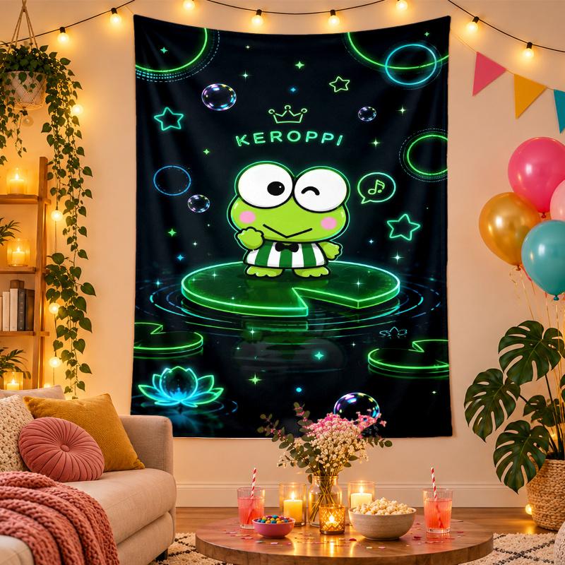 Polyester Wall Tapestry with Keroppi Design, Decorative Hanging for Bedroom Living Room Dorm