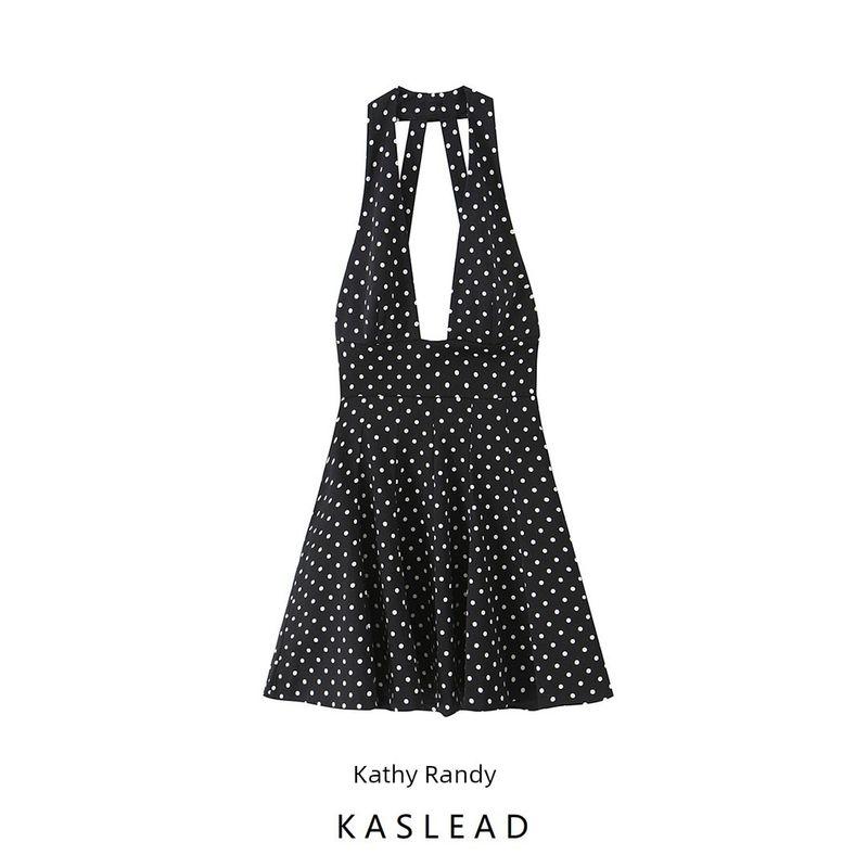 Kaslead New Women Clothes Western Style Fashion Polka Dot Neck Collar Short Dress 4661231