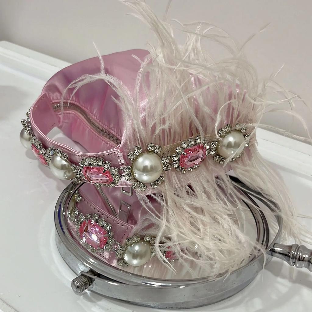Diamonds Feather Women Handbags Luxury Pearls Party Evening Bags for Women  Designer Satin Square Clutch Wedding Purses Tote