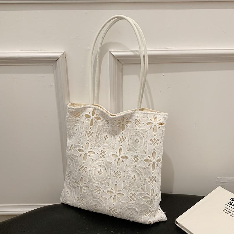 Prémiová krajková kabelka s mašlí velkokapacitní dutá dámská taška dojíždění podpažní taška tote taška přes rameno