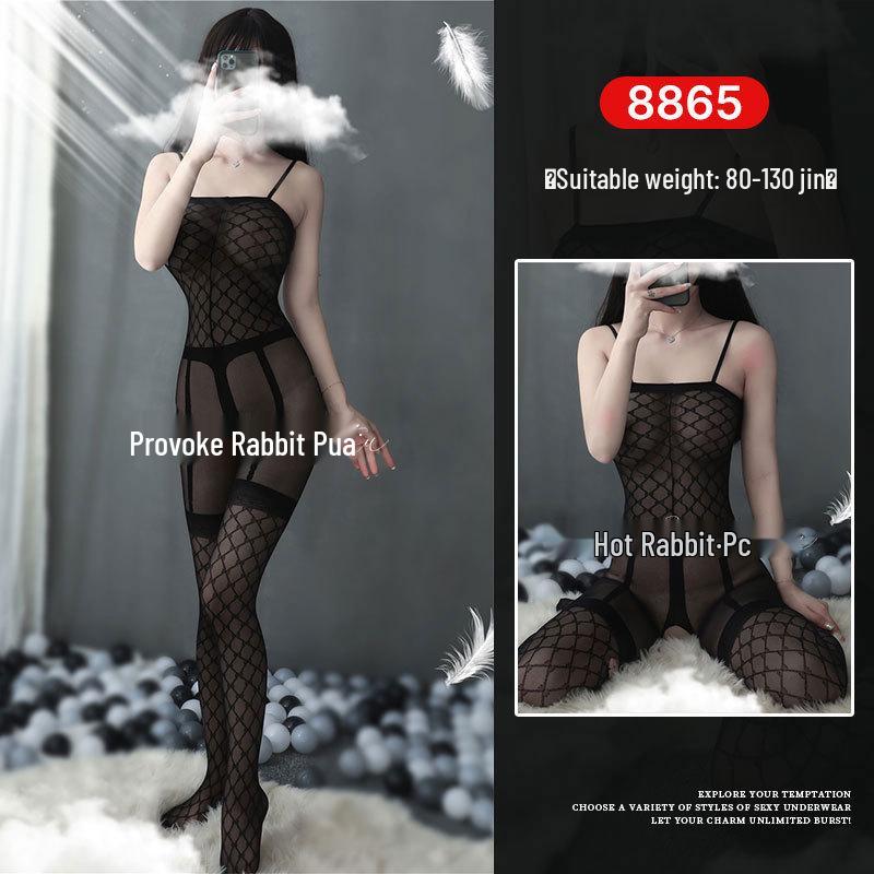 Seductive Rabbit Silk Bondage Lingerie Set: Open Crotch, Tearable Bodysuit with Garter and Stockings