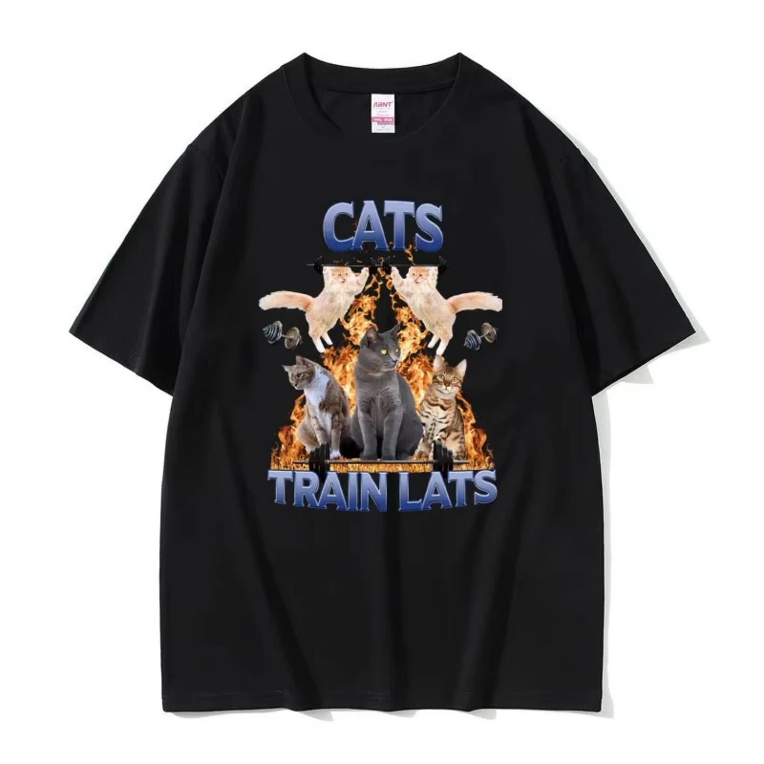 

Gym Fitness Exercise Cats Train Lats Graphic T-shirt Summer Male Oversized Short-sleeved Men Women O-collar Soft Cotton Tshirt S чёрный