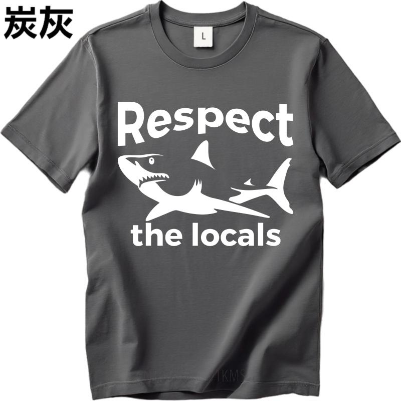Mens Tshirt Cotton Shirt Unisex Summer Unisex T Shirt Respect The Locals Shark Design Short Sleeve Workout Round Neck Tops