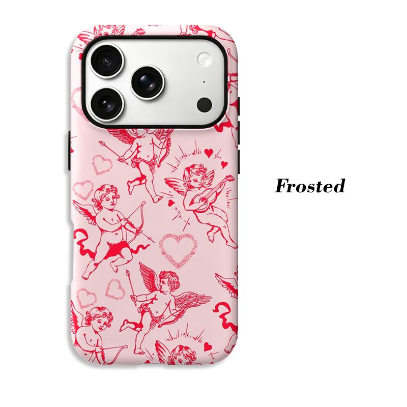 Light Pink Red Cupid Angel Heart Line Print Soft Silicone Shockproof Phone Case Romantic Valentine Gift For iPhone 17 16 15 14 13 12 11 Pro Max Mini