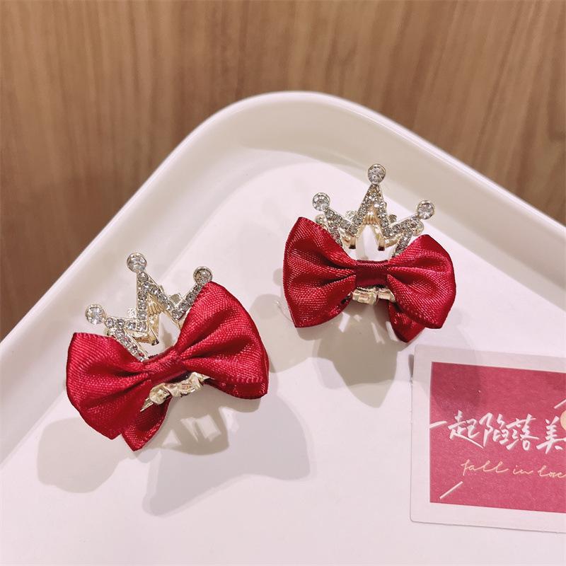 Children Hair Clips Double Sided Bow Bunny Crown Rhinestone Alloy Hairpins Princess Hair Accessories for Girls Non-Slip Grip