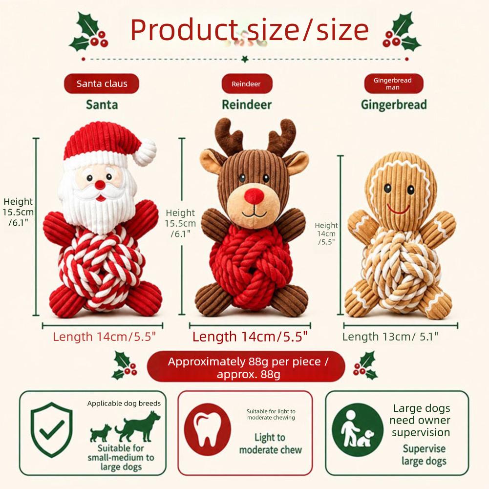 Christmas Puppy Chew Toy Cotton Rope Ball Plush Squeaky Toys Relieves Boredom Teeth Cleaning And Oral Health Boredom Busters