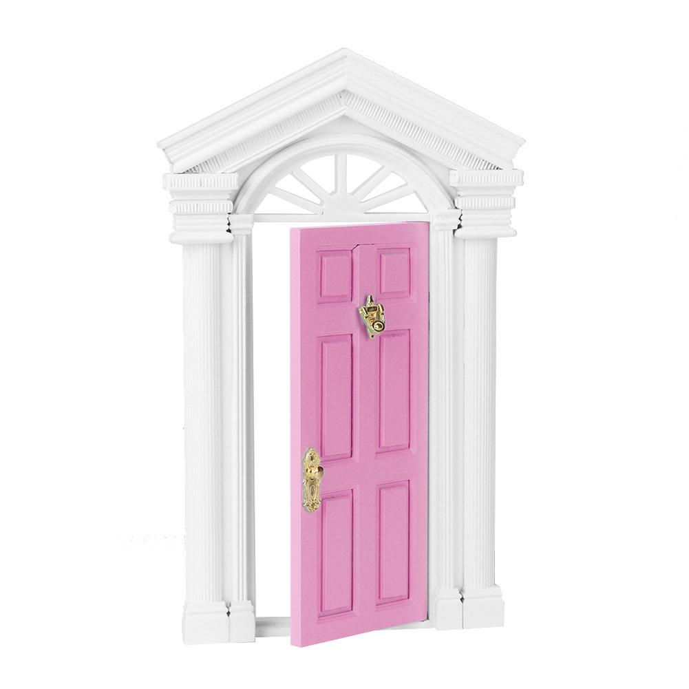 1:12 Dollhouse Miniature Little Mini Fairy Wood Birch Door Opening with AccessoriesPink