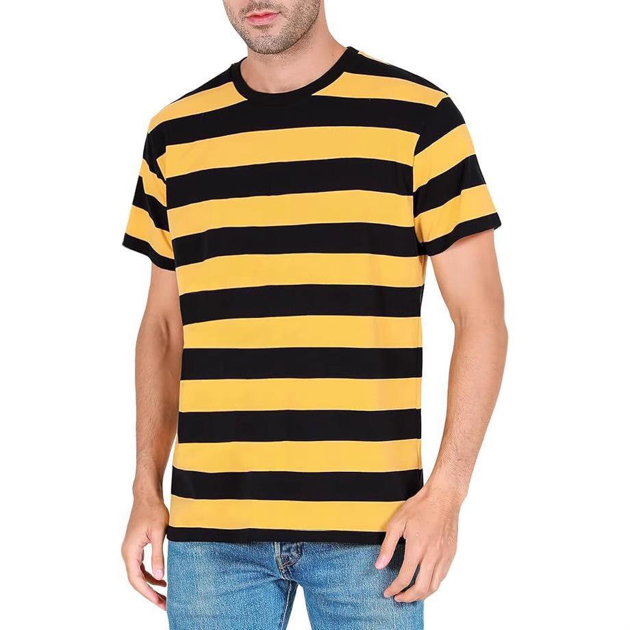 Lässiges gestreiftes Kurzarm-T-Shirt, bequem und vielseitig für den Alltag. L yellow