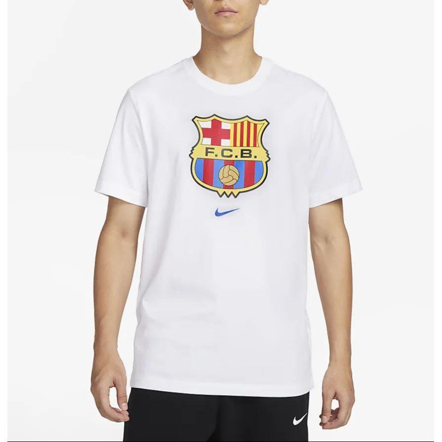 Nike Barcelona Crest Print Short Sleeve Football Shirt Men Tops White FD3066-100