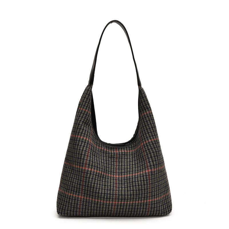 Large Capacity Bag Women's Casual Versatile New Casual Shoulder Plaid Shopping Bag Commuter Tote Bag