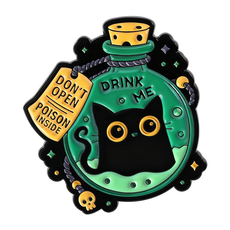 

Don t Open Enamel Pins Black Cat Bottle Witch Potion Brooches Lapel Badges Punk Cook Dark Jewelry Gift for Friends