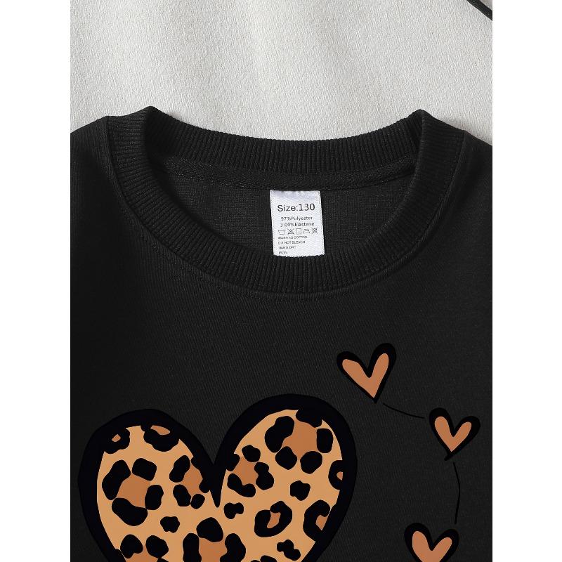 Leopard Heart Pattern with Love Arrows 2026 New Girls' Long-sleeve Casual Crewneck Sweatshirt