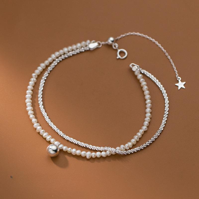 925  Silver Bead Bracelets For Women Korean Designer Double Layer Stars Chain Bracelets Luxury Party Wedding Jewelry