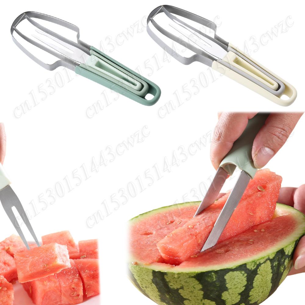 

3-in-1 Watermelon Fork Slicer Cutter Watermelon Cutter Slicer Fork Set Stainless Steel Watermelon Cutter Slicer Tool for Kitchen зелёный