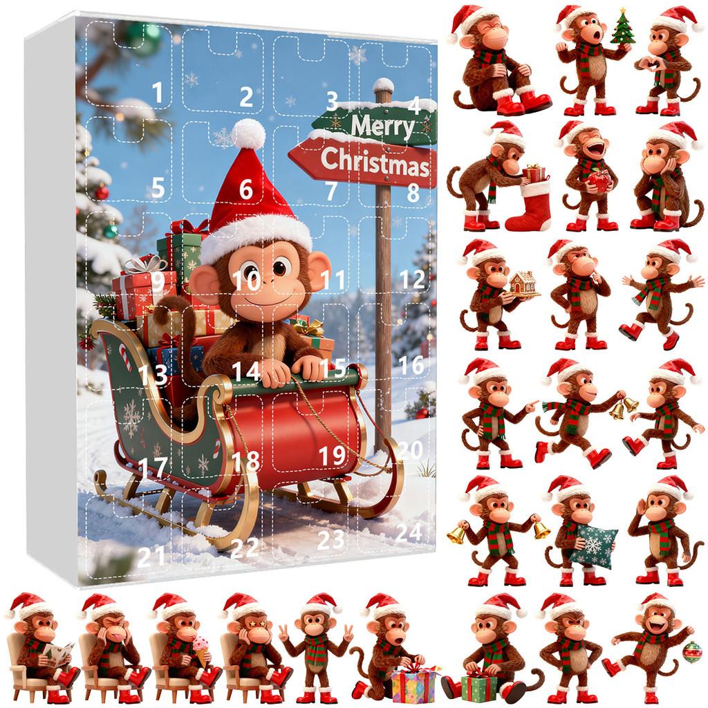 Christmas Countdown Blind Box With Monkey Christmas Tree Ornaments For Holiday Decor