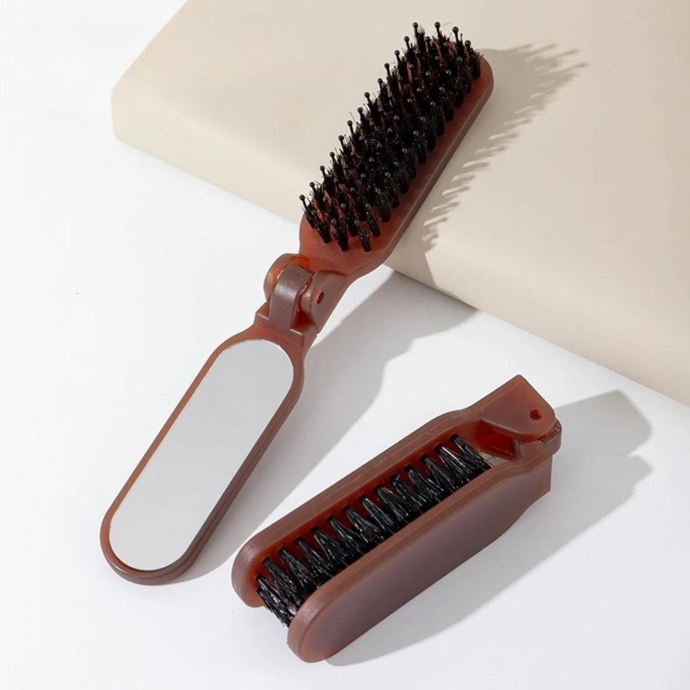 1Pc Boar Bristle Massage Hair Comb Anti Static with Makeup Mirror Folding Comb High Skull Integrated Styling Combs Supplies