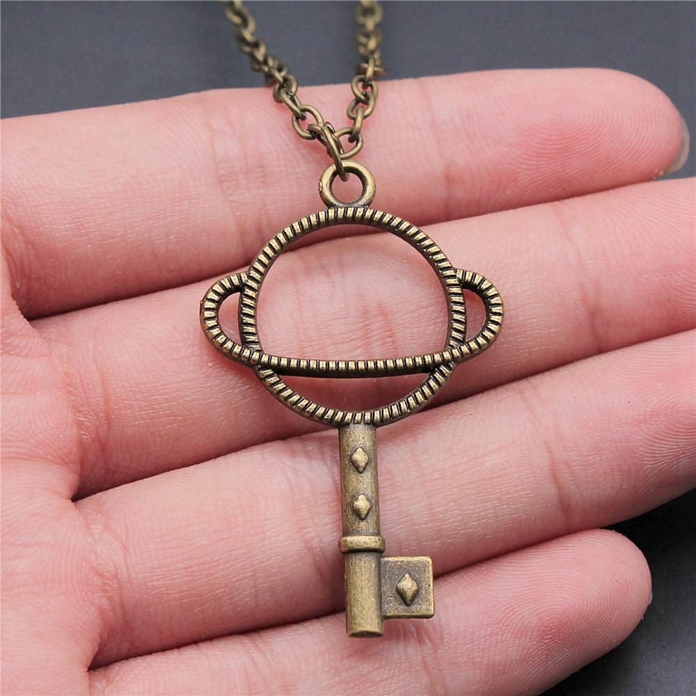 Openwork Resin Photo Frame Geometric Keys Pendant Antique Bronze Silver Metal Friend Collar Necklace