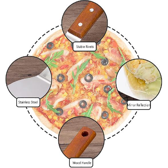 Łopata do pizzy 10 cali ze stali nierdzewnej, łopatka i obracarka do pizzy z długim składanym drewnianym uchwytem, szpatułka do pizzy, łopata do pizzy do piekarnika do chleba i grilla Nie