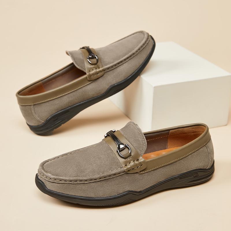 Fashion Handmade Mens Casual Leather Loafers Handmade Casual Driving Flats Slip-on Shoes Comfy Moccasins Metal Buckle Male Business Shoe