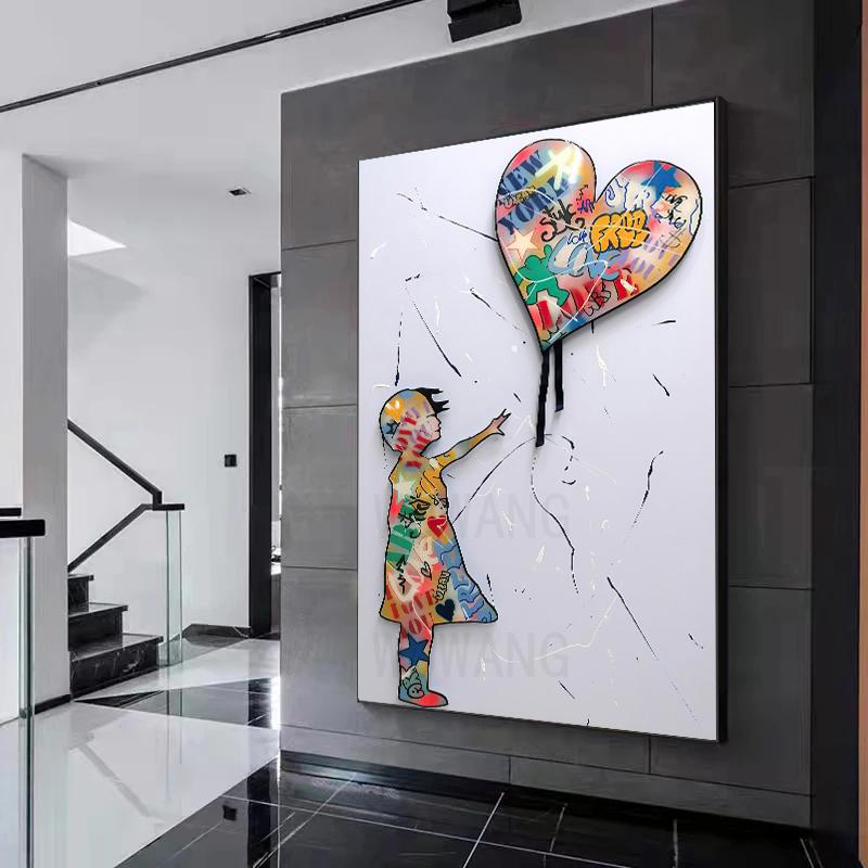 Abstract Butterfly Flower Girl Colorful Wall Art,Banksy Graffiti Art Canvas Paintings,Balloon Girl Colourful Prints,Home Decor
