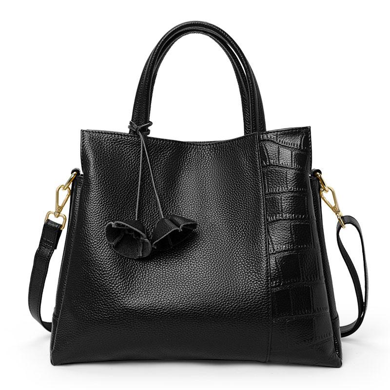 

Новая женская сумка из натуральной кожи, большая вместительная сумка для поездок на работу, универсальная сумка из коровьей кожи на одно плечо чёрный