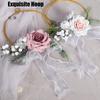 Décoration Murale Métal Couronne de Cerceau Floral avec Fleurs de Rose Artificielles Cadre Rond en Fer Guirlande pour Décoration de Mariage