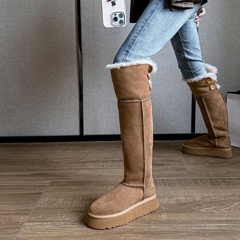 2025 nové jednobarevné sametové zateplené dámské sněhule s dlouhou holení, módní všestranné holenní, ochrana proti chladu