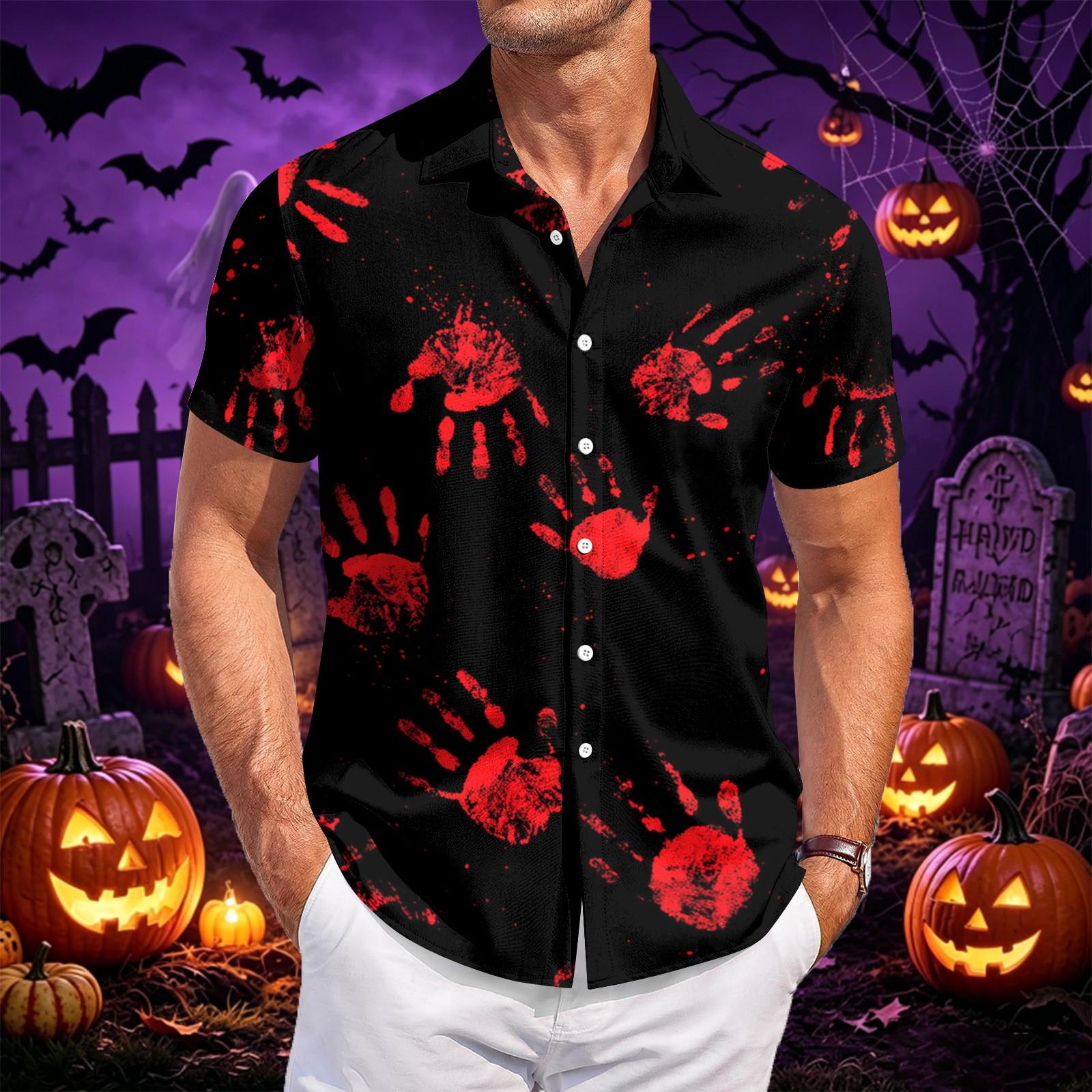 Men s Halloween Printed Short Sleeve Casual Shirt XXL