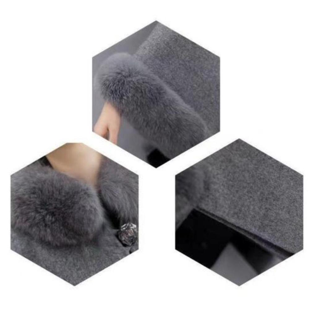 Жіноче зимове пальто-накидка з рукавами-долманами, товста шаль, вільний комір-стійка, однотонний декор зі штучного хутра. Тепле повсякденне пончо для роботи на природі.