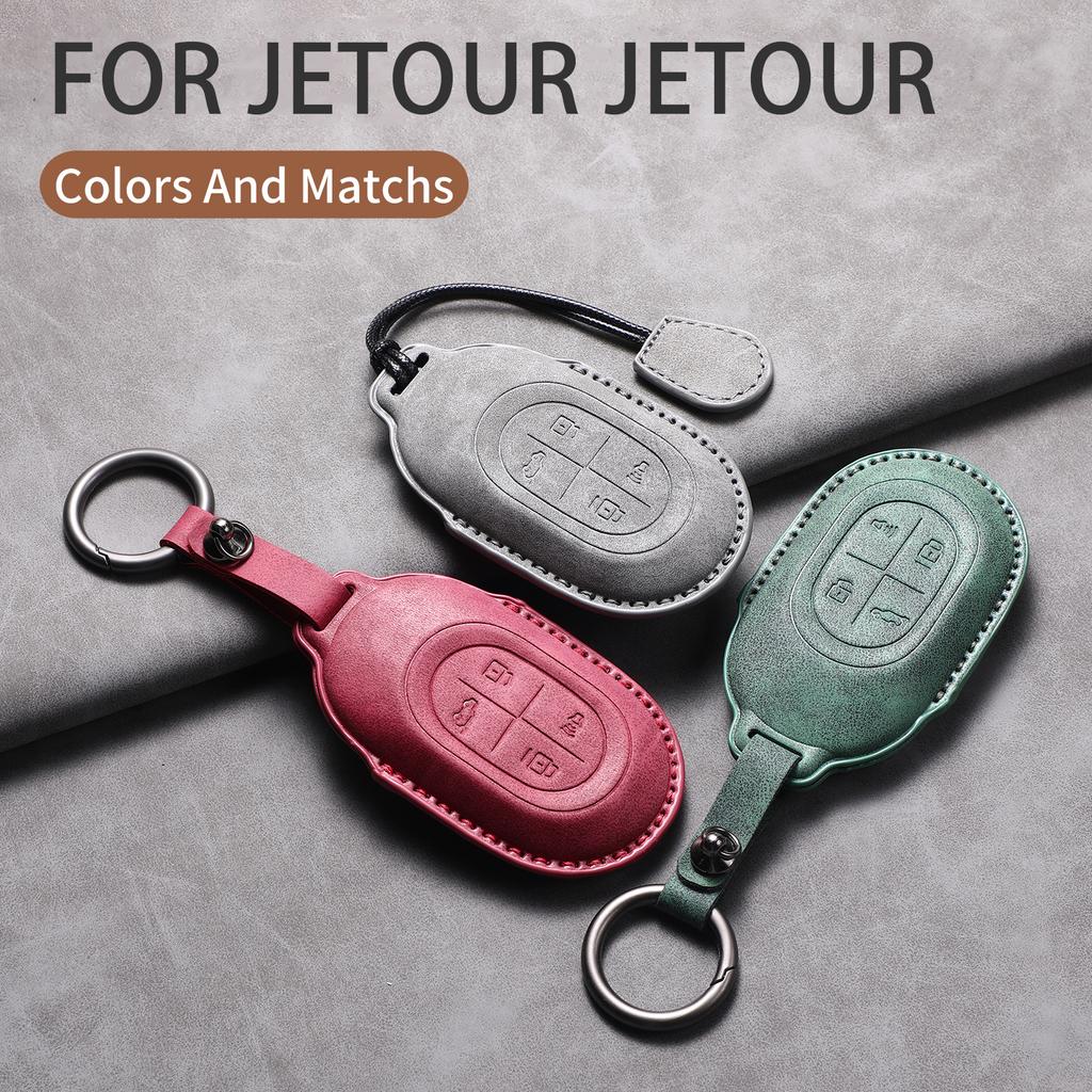 Leather Car Remote Key Case Cover For Jetour Shanhai L7 Pro MAX ULTRA Soueast S08 DM Car Protector Fob Keychain Accessories