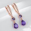 Shiny Purple Natural Zircon Long Dangle Earrings For Women  Rose Gold Color Vintage Ethnic Bride Daily Fine Jewelry