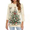 Damen T-Shirt mit Weihnachtsdruck, 3/4-Ärmel, für den Alltag, Wochenendmode, Basic, Rundhalsausschnitt, normales Oberteil