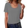 Womens Lace Trim Casual Loose Fit Short Sleeve T Shirt Scalloped Neckline Relaxed Blouse Top for Everyday Wear