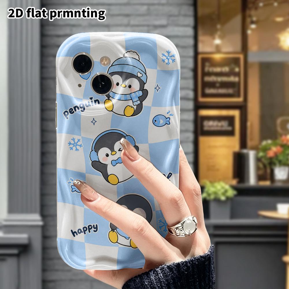 Phone Case: 2D Flat Design Suitable for iPhone 18 17 16 15 14 13 Pro Protective Case, Blue Checkered Little Penguin, Perfect Christmas and Halloween H
