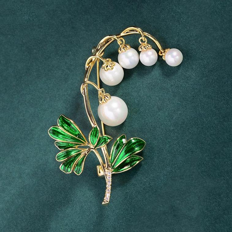 Klare Glockenorchidee Emaille Damen Literarisch Elegant Botanisches Accessoire Brosche