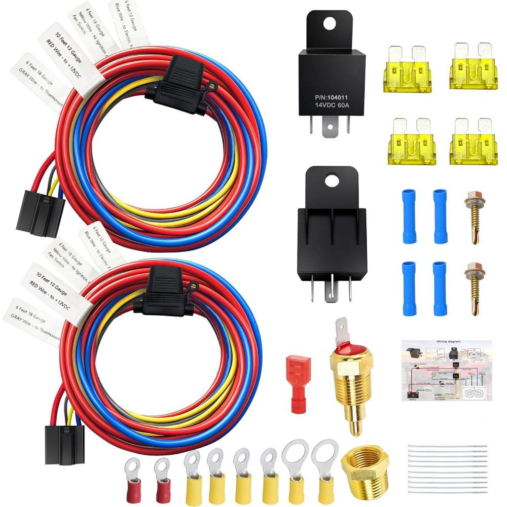 Doppel-Elektrolüfter-Relais-Kit Elektrisches Kühlerlüfter-Kit Temperatursensor-Schalter 185 Ein 175 Aus