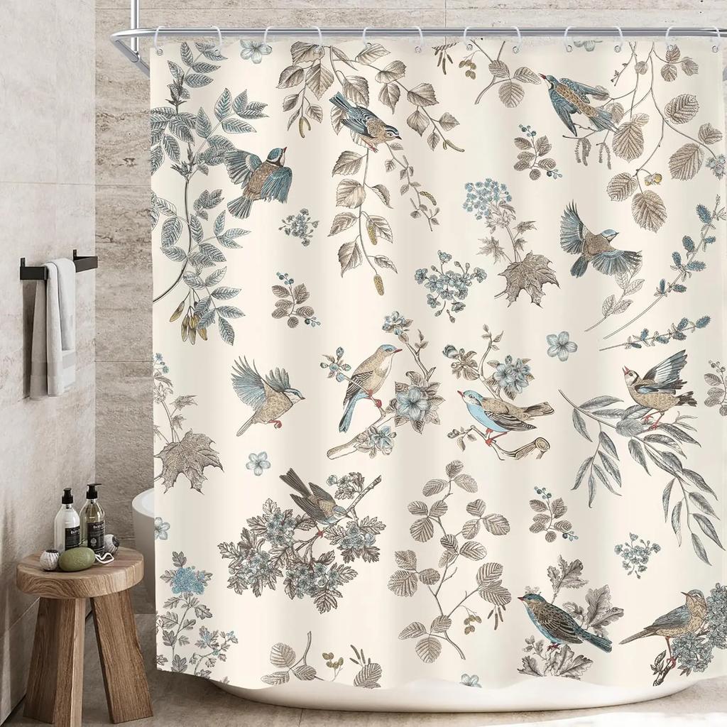 Blooming Cat Shower Curtain-Cute Kitten On Vibrant Floral Background, Cheerful Bathroom Decorative Shower Curtain