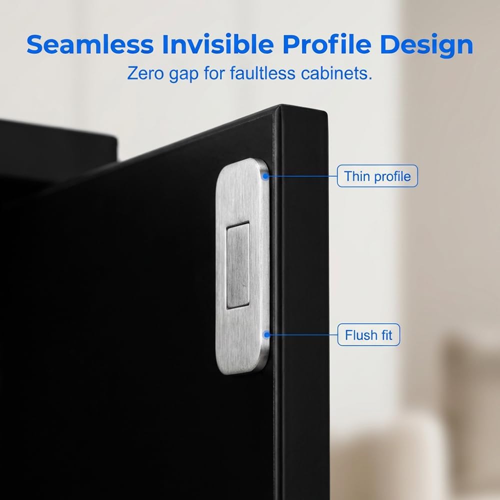 Ultra Thin No Drill Magnetic Cabinet Door Catch, Adhesive Stainless Steel Drawer Magnets, Quiet Closure Latches (8, Silver)