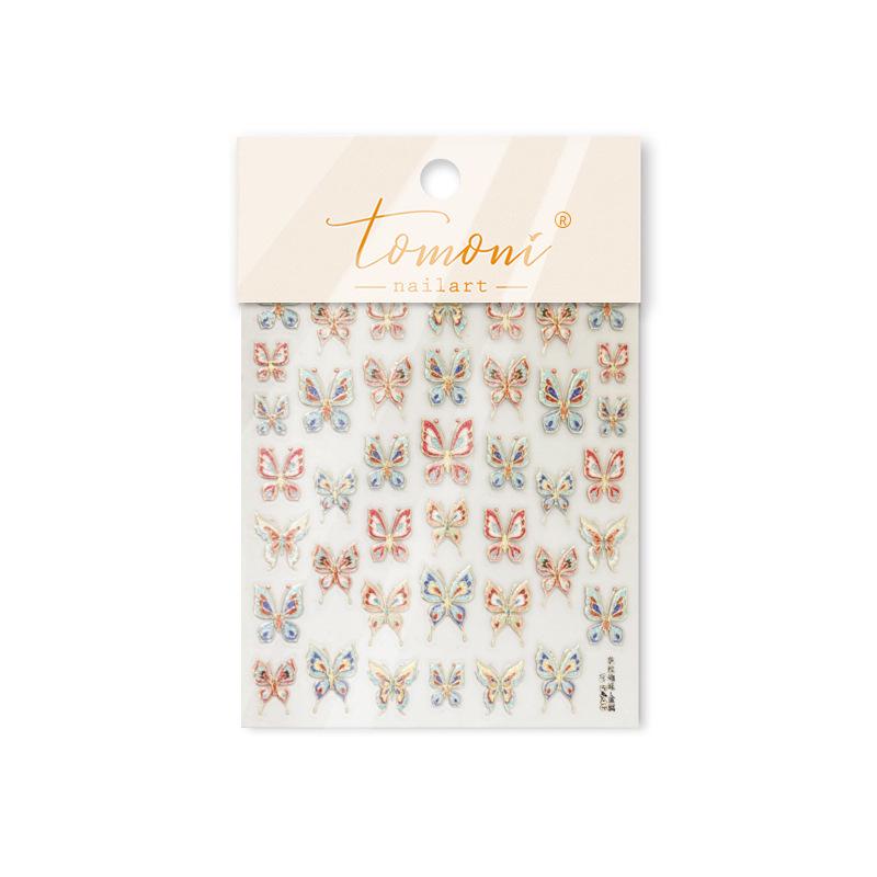 Tomoni Herbst Retro Nagelkunst Aufkleber - Vergoldetes Schmetterlingsdesign