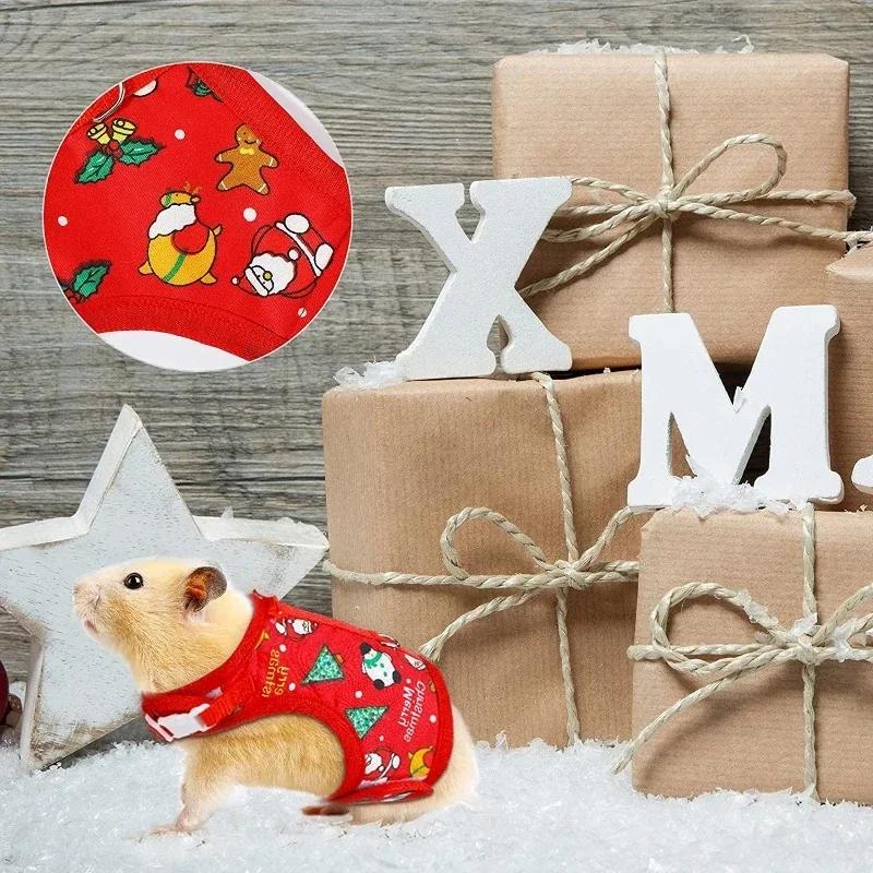 Kleintier Festival Kaninchen Weste Geschirr Leine Set Ausbruchsicher Rot/Grün für Hamster Mäuse Meerschweinchen mit Weihnachtskostüm